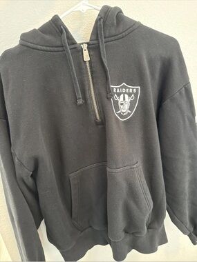 New Era Raiders Hoodie Sweater 1/2 Zip Pullover Black Size Small